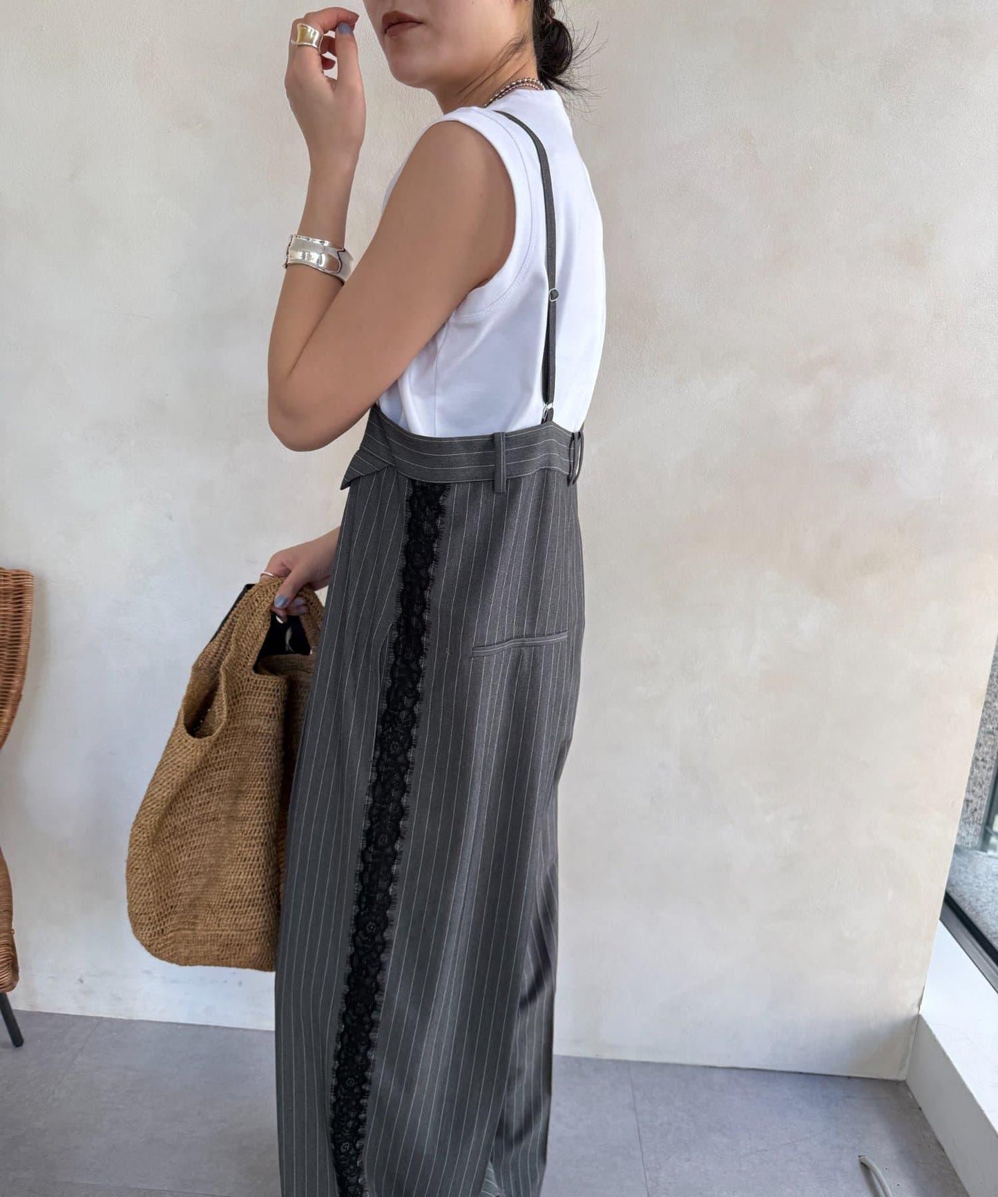 高腰揹帶褲