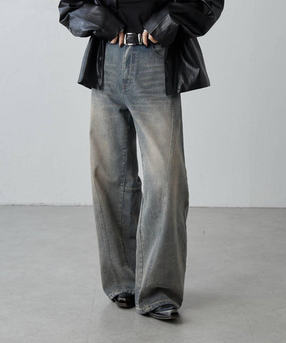 拼接設計寬鬆牛仔褲