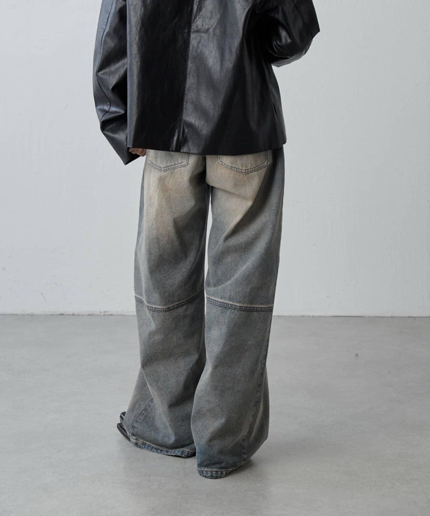 拼接設計寬鬆牛仔褲