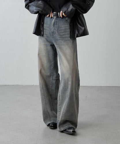 拼接設計寬鬆牛仔褲