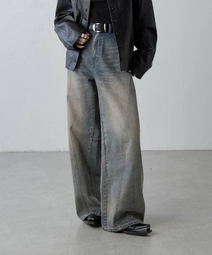 拼接設計寬鬆牛仔褲