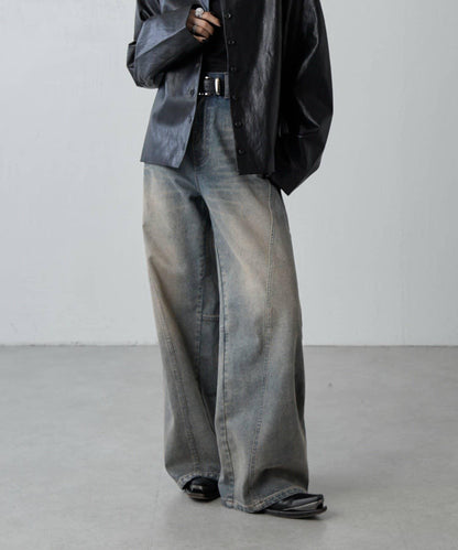 拼接設計寬鬆牛仔褲