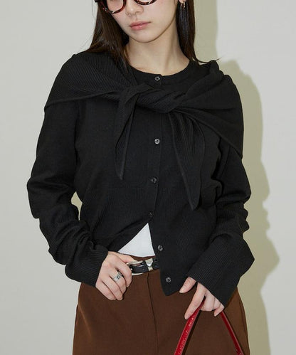 圍巾套裝 圓領 針織開衫