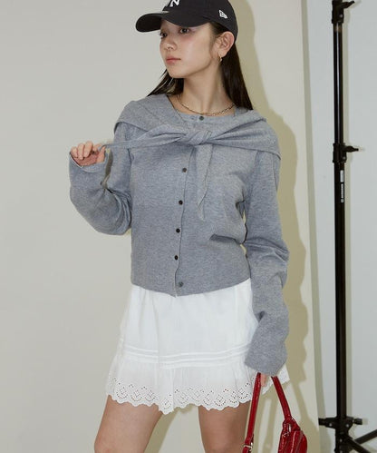 圍巾套裝 圓領 針織開衫