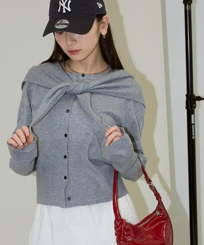 圍巾套裝 圓領 針織開衫