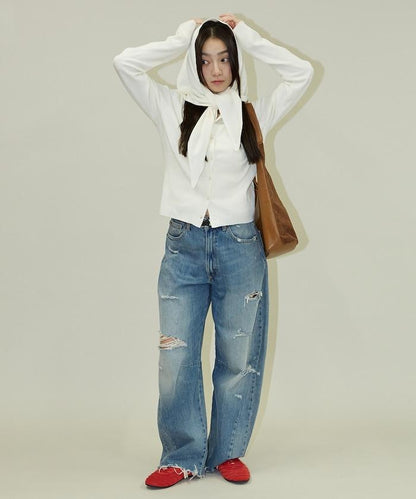 圍巾套裝 圓領 針織開衫