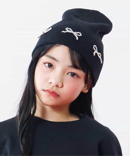 金屬蝴蝶結裝飾 針織帽