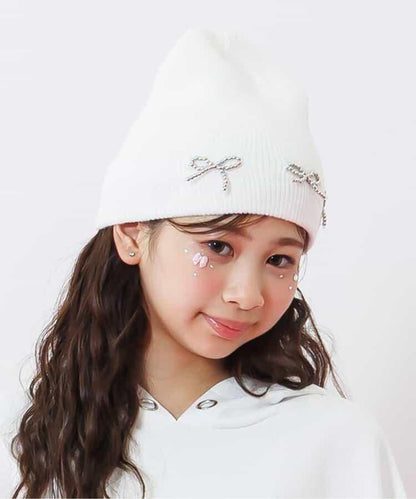 金屬蝴蝶結裝飾 針織帽