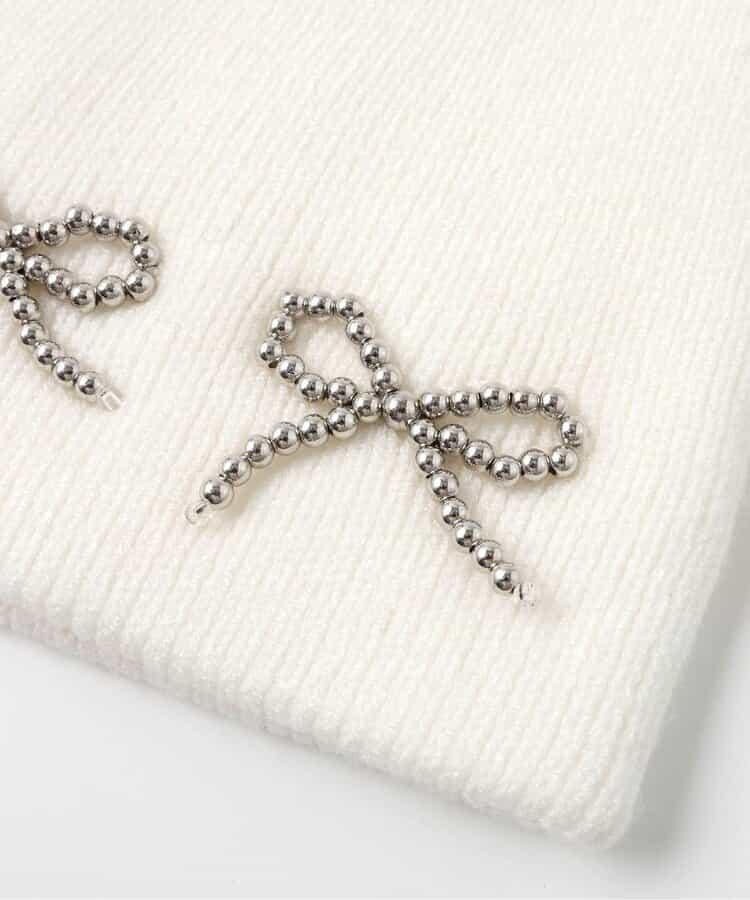 金屬蝴蝶結裝飾 針織帽