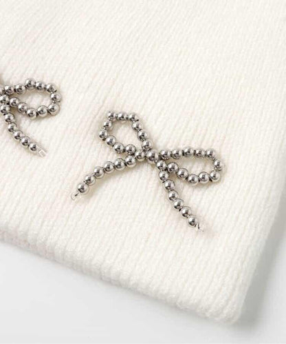 金屬蝴蝶結裝飾 針織帽