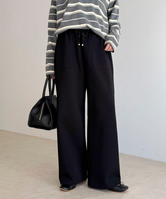 彈力針織 鬆緊腰 前貼袋 工裝褲