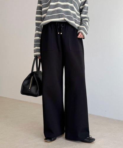 彈力針織 鬆緊腰 前貼袋 工裝褲