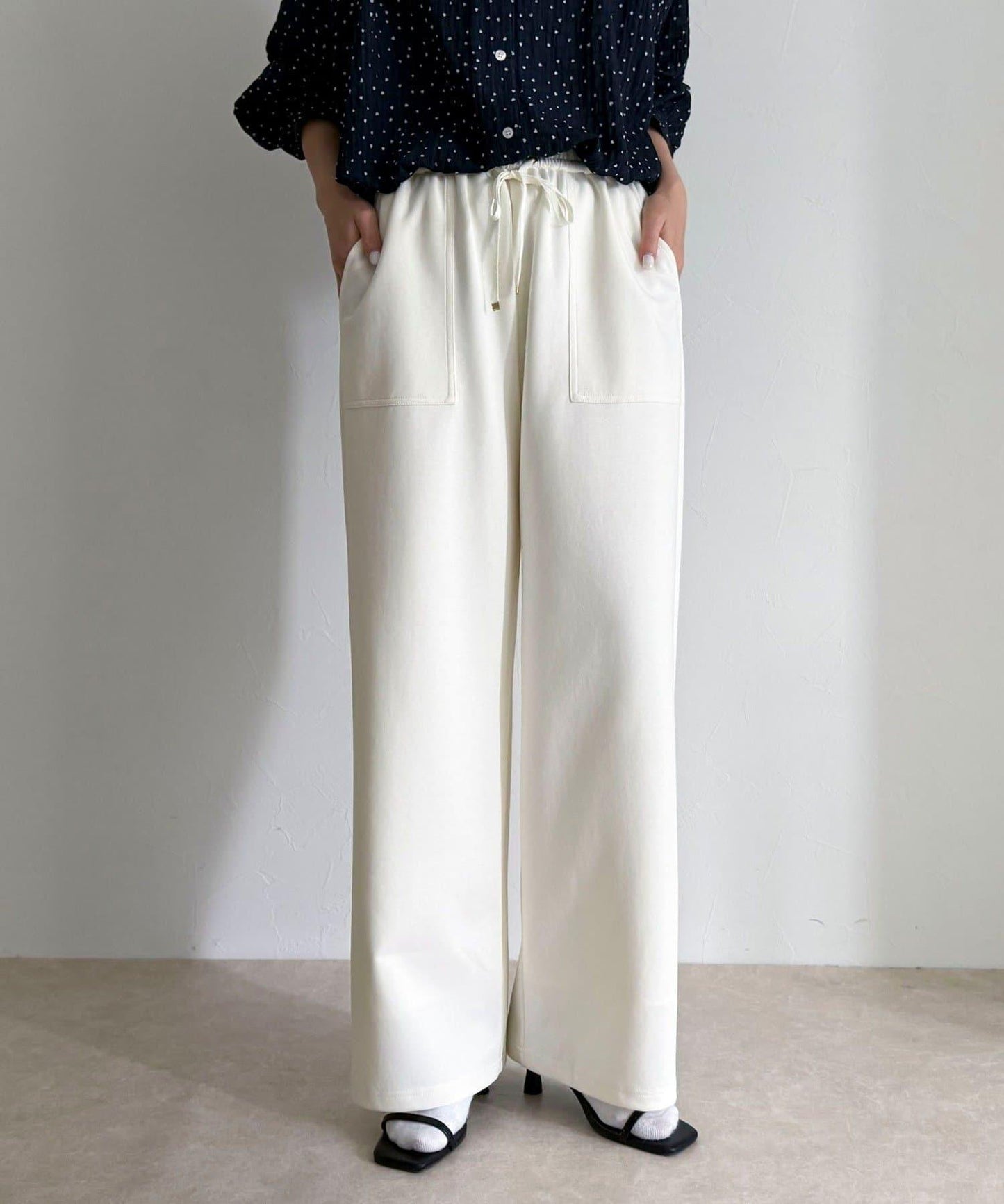 彈力針織 鬆緊腰 前貼袋 工裝褲