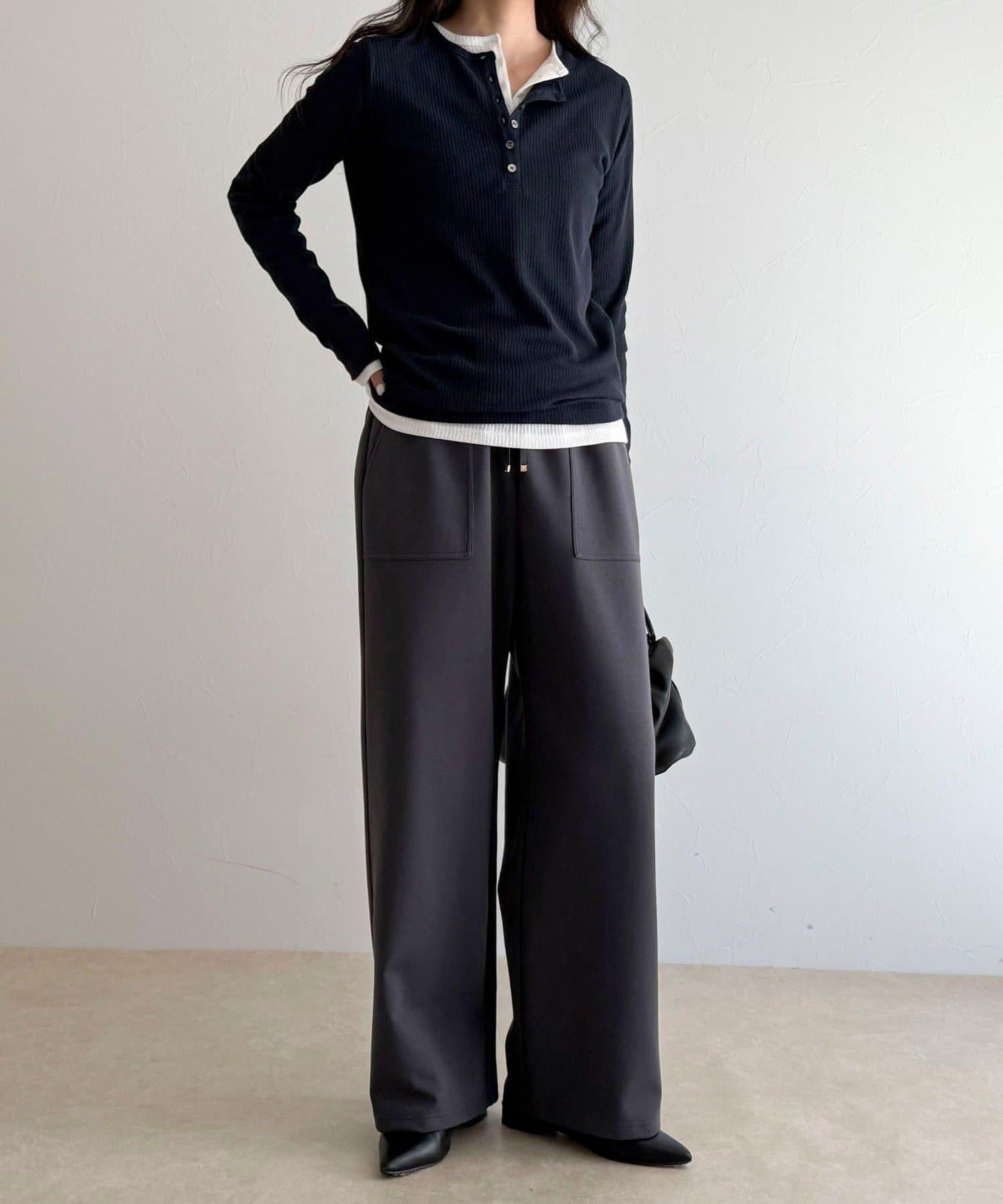 彈力針織 鬆緊腰 前貼袋 工裝褲