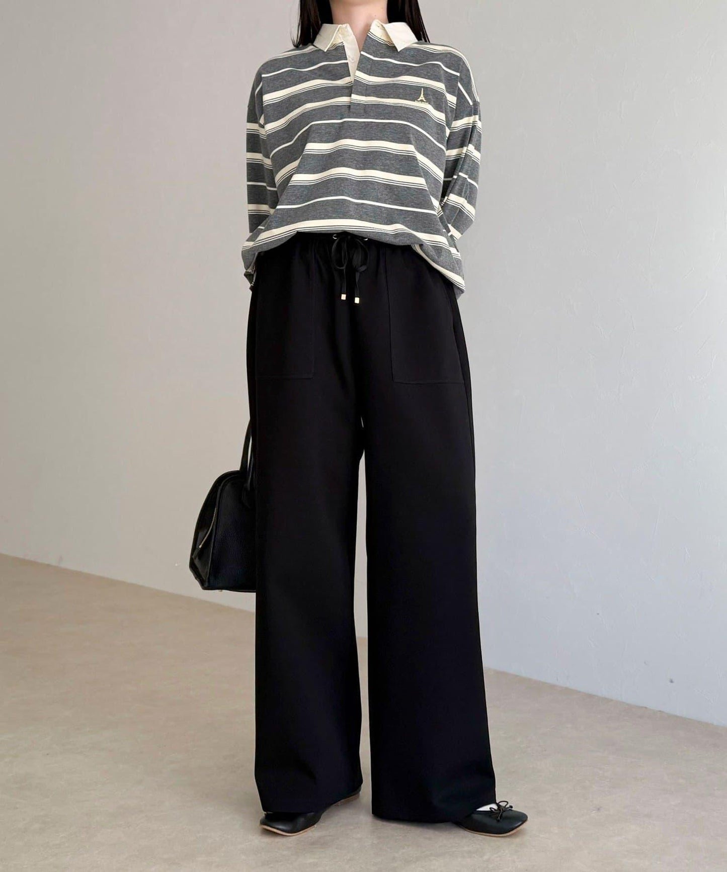 彈力針織 鬆緊腰 前貼袋 工裝褲