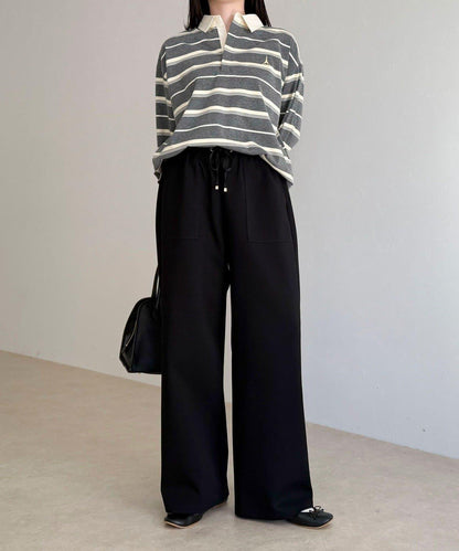 彈力針織 鬆緊腰 前貼袋 工裝褲