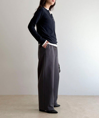 彈力針織 鬆緊腰 前貼袋 工裝褲