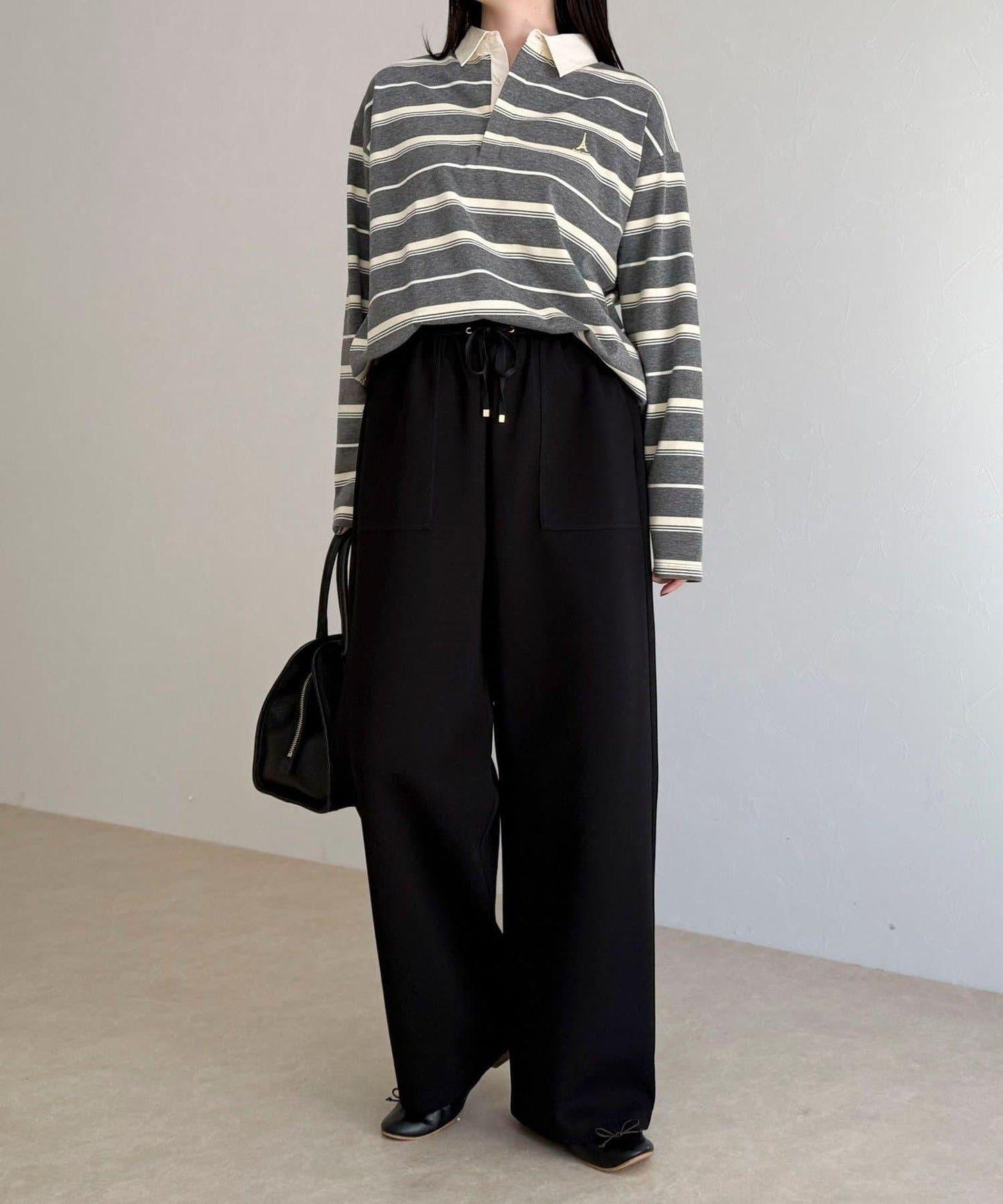 彈力針織 鬆緊腰 前貼袋 工裝褲