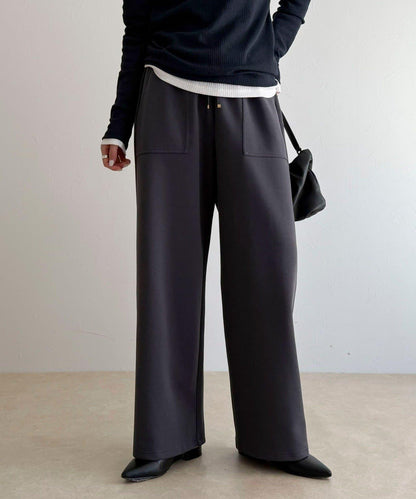 彈力針織 鬆緊腰 前貼袋 工裝褲