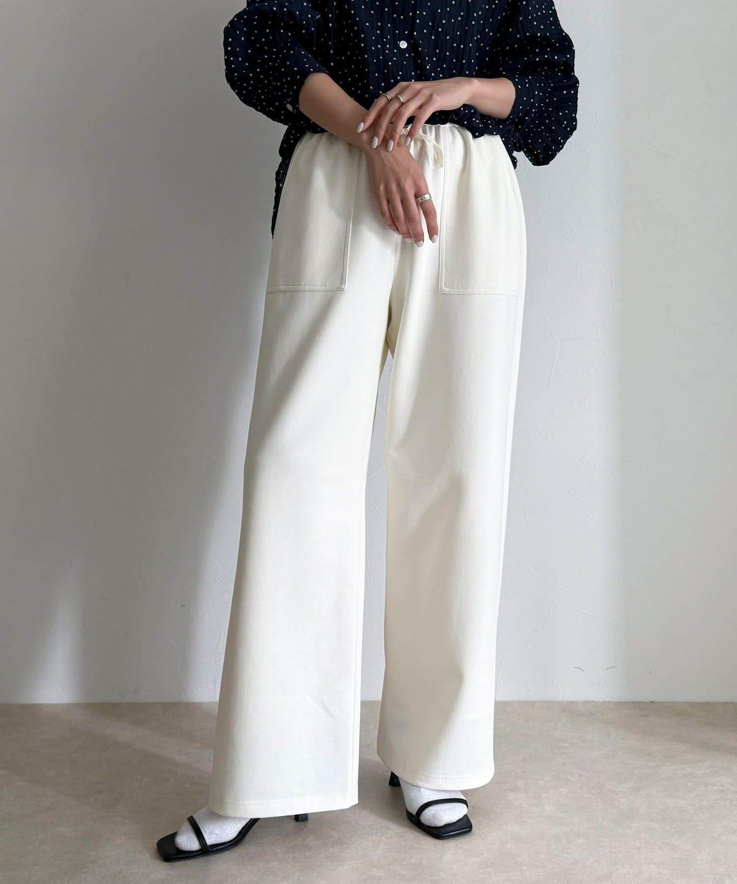 彈力針織 鬆緊腰 前貼袋 工裝褲