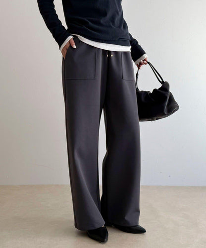 彈力針織 鬆緊腰 前貼袋 工裝褲