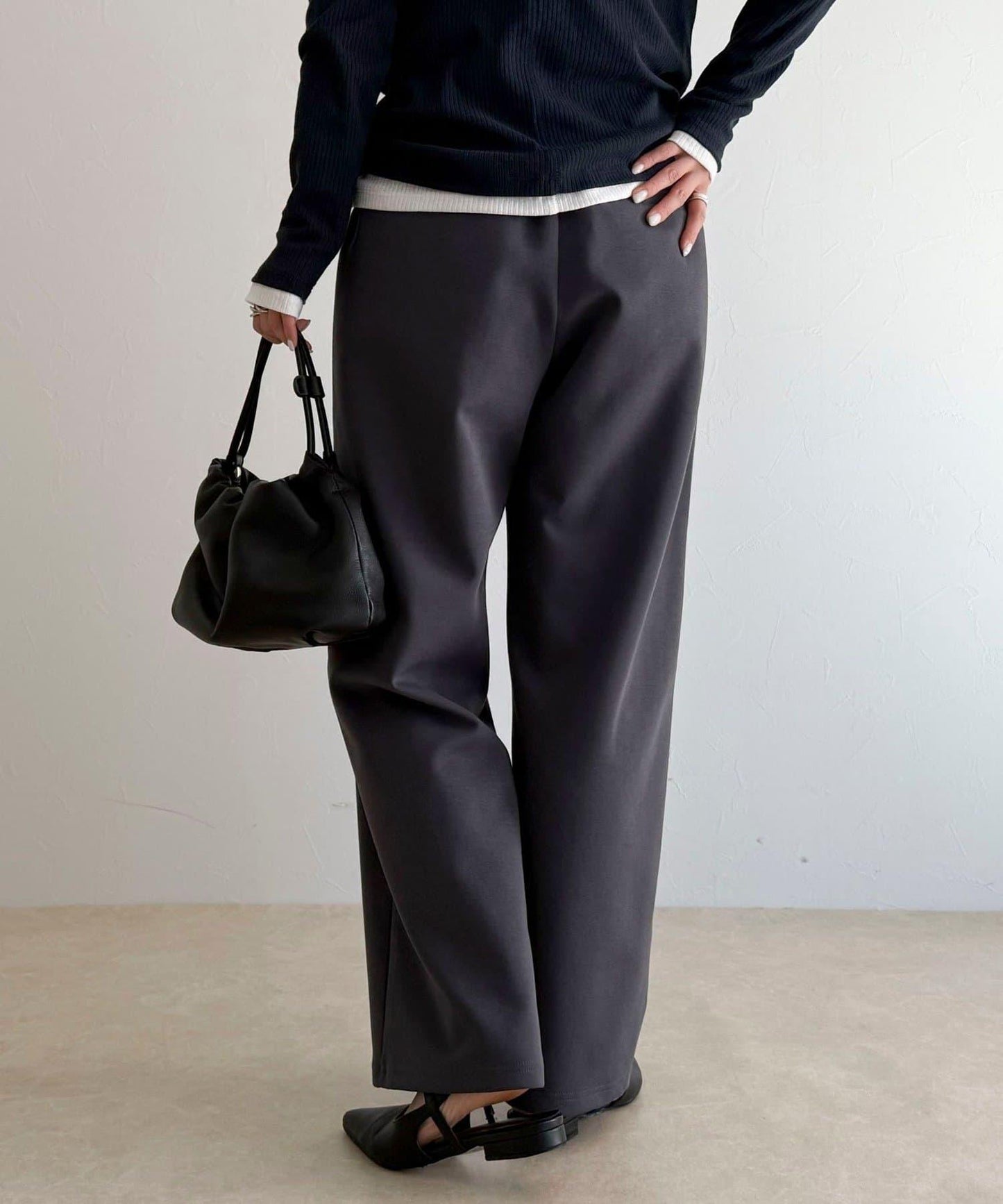 彈力針織 鬆緊腰 前貼袋 工裝褲