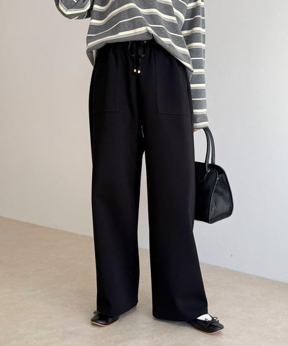 彈力針織 鬆緊腰 前貼袋 工裝褲