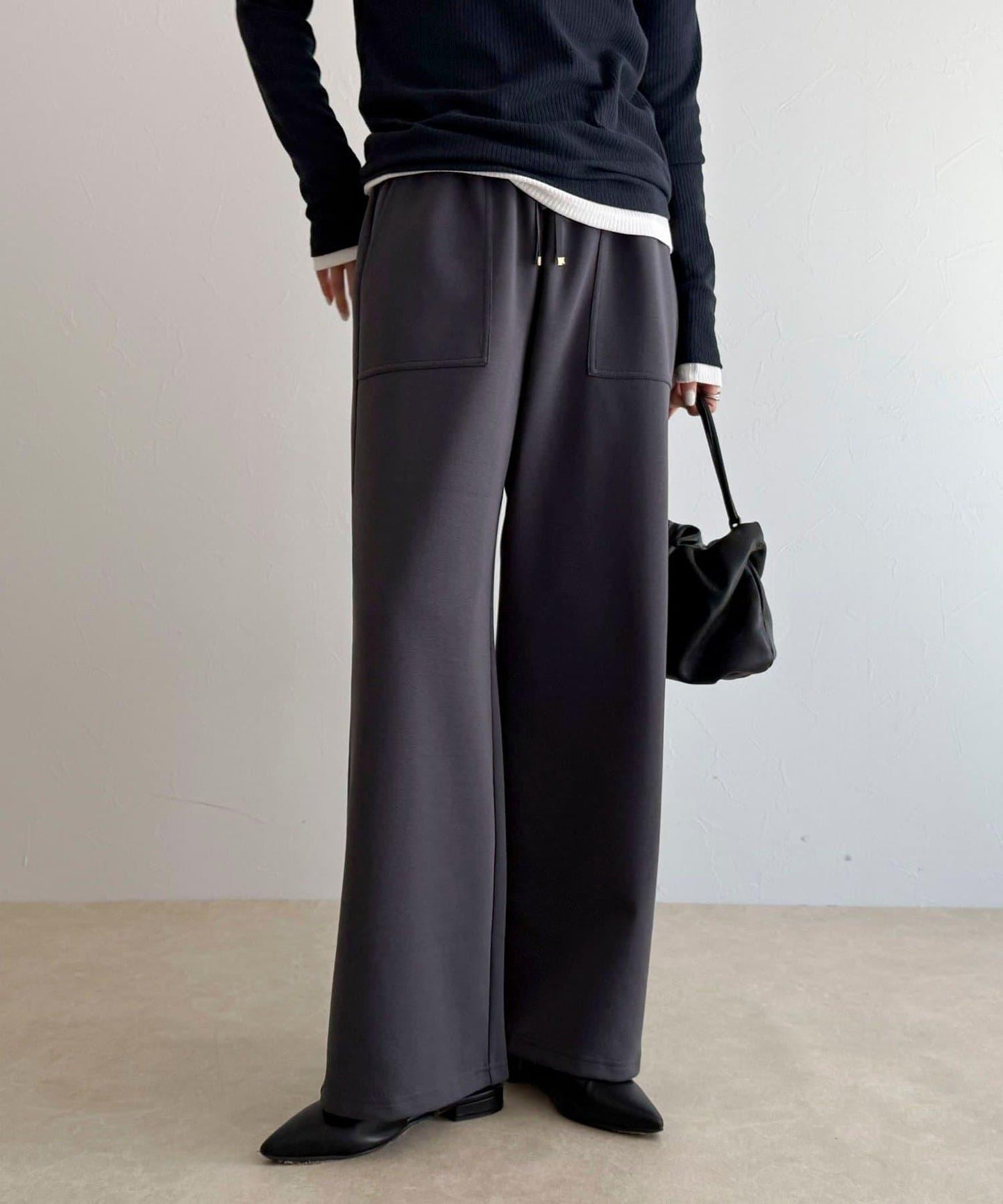 彈力針織 鬆緊腰 前貼袋 工裝褲