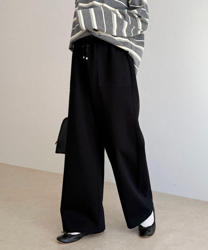 彈力針織 鬆緊腰 前貼袋 工裝褲