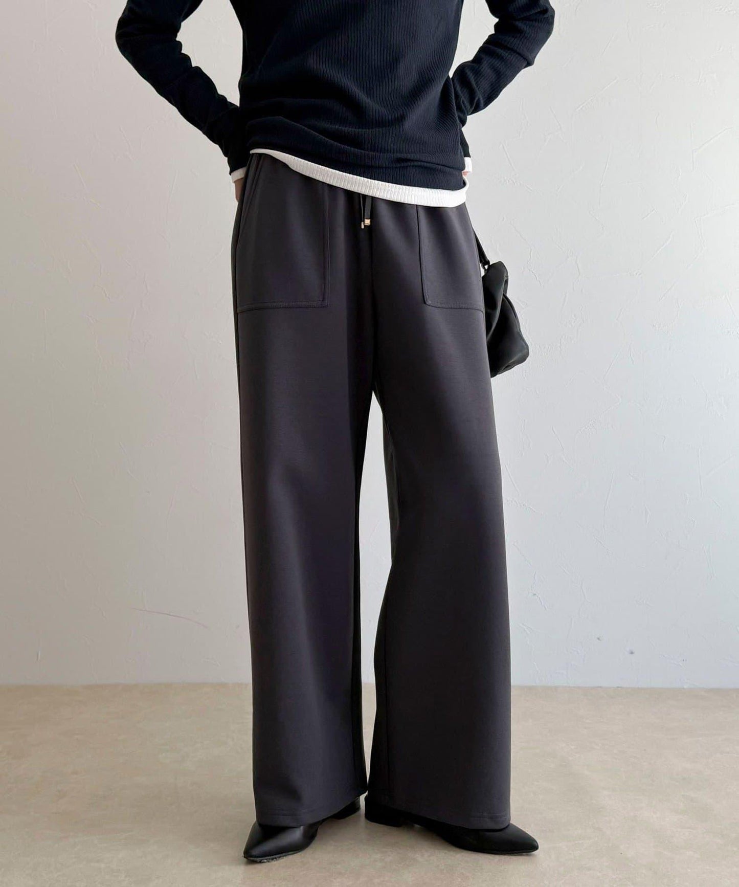 彈力針織 鬆緊腰 前貼袋 工裝褲