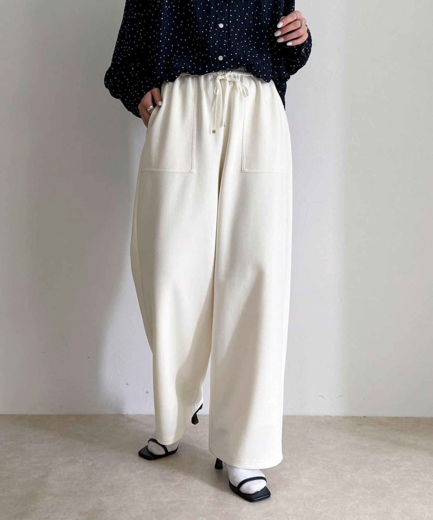 彈力針織 鬆緊腰 前貼袋 工裝褲