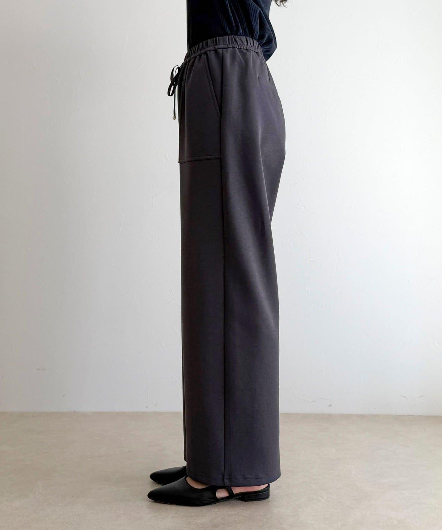 彈力針織 鬆緊腰 前貼袋 工裝褲