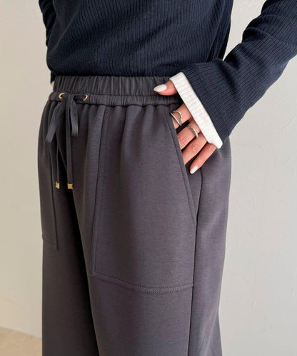 彈力針織 鬆緊腰 前貼袋 工裝褲