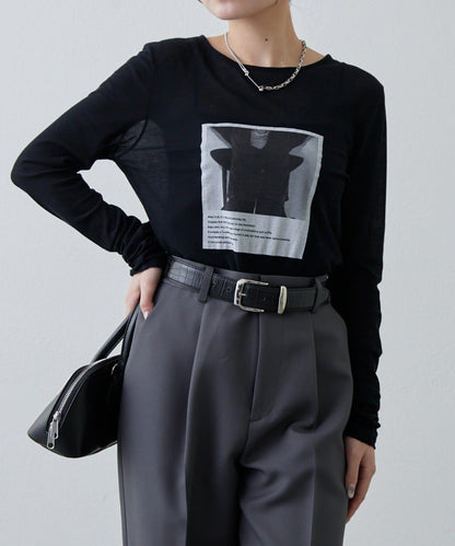 透紗照片圖案長袖T恤