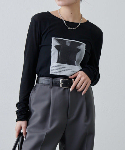 透紗照片圖案長袖T恤