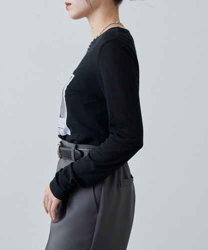 透紗照片圖案長袖T恤