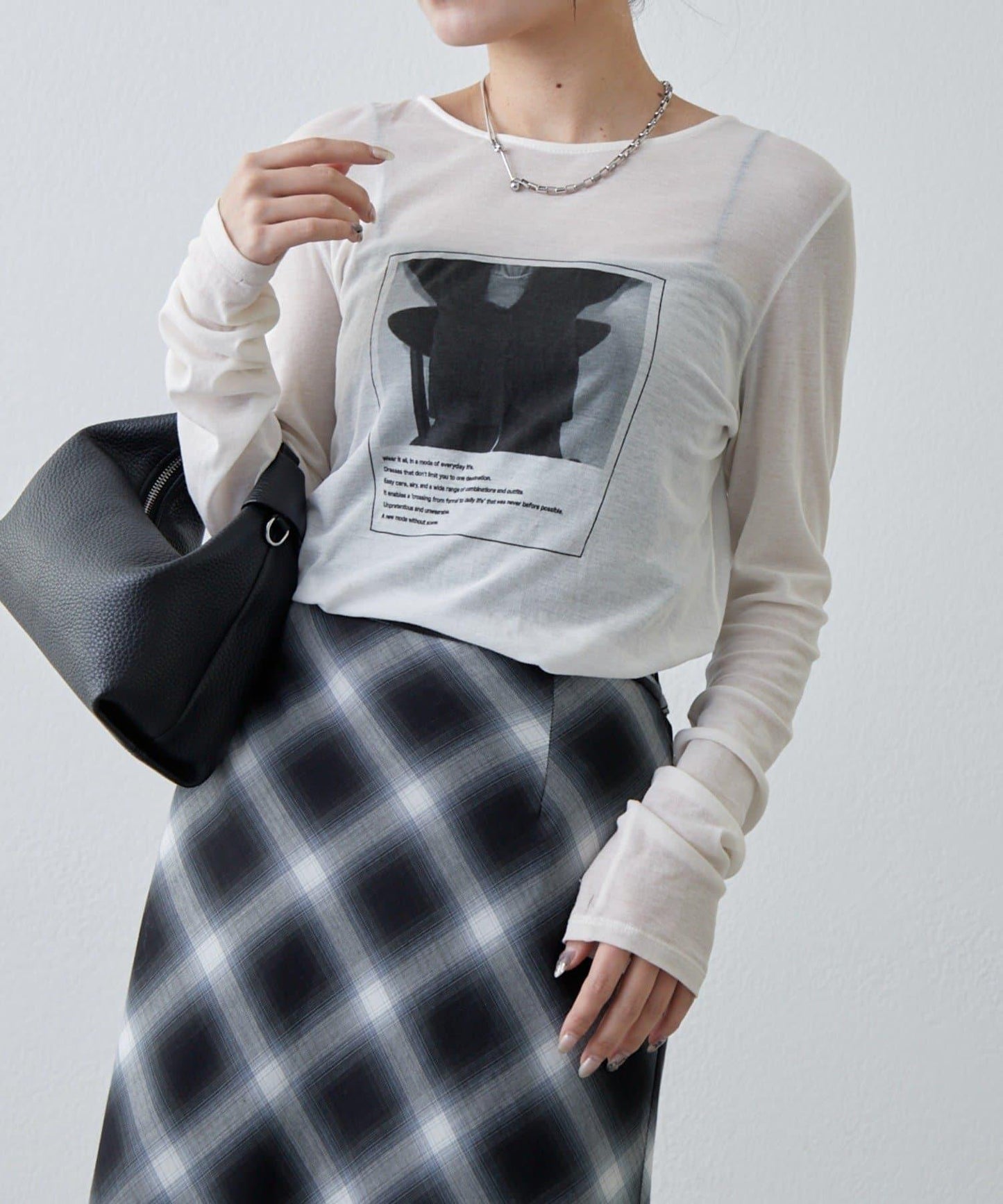 透紗照片圖案長袖T恤