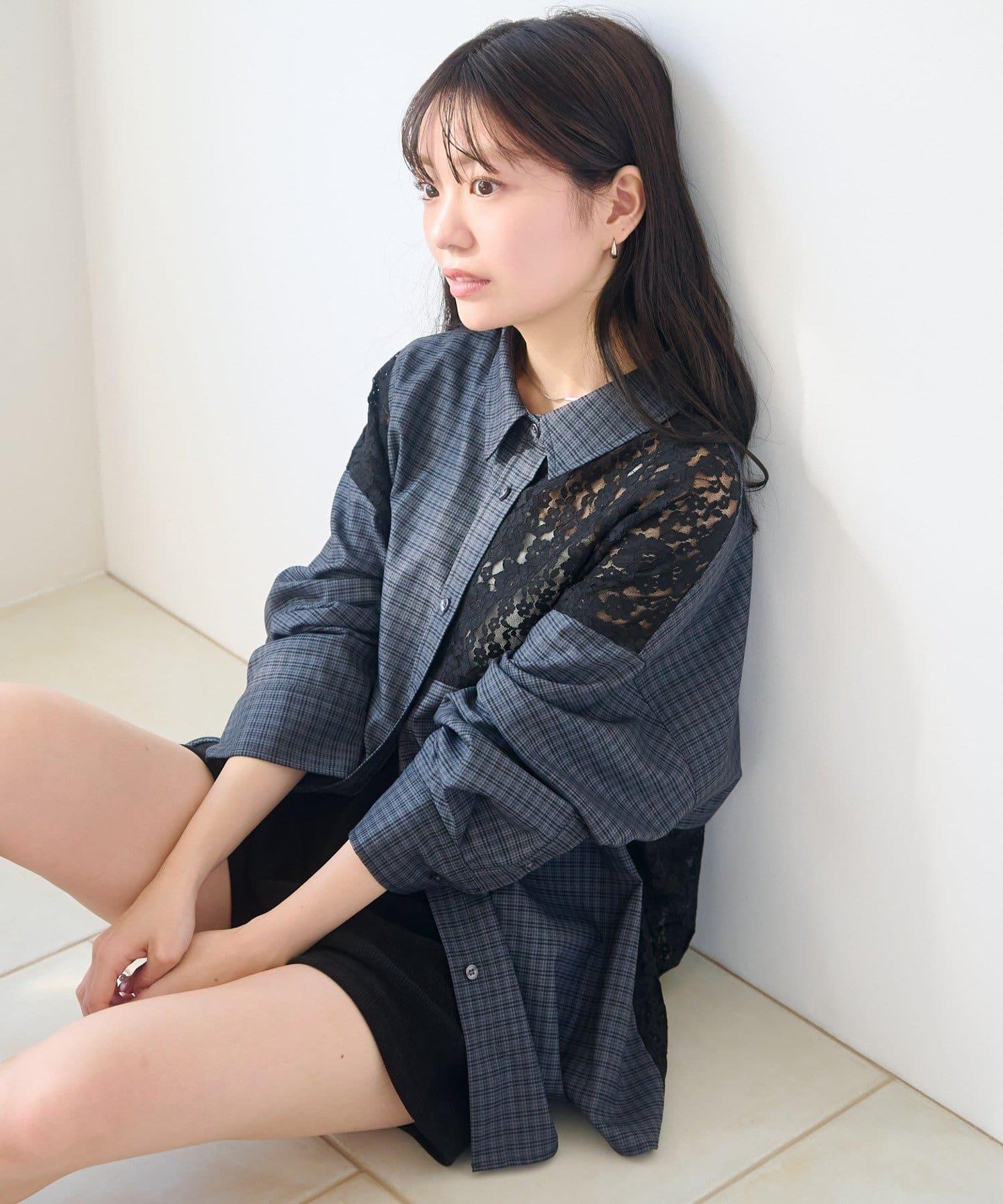 拼接蕾絲設計 襯衫