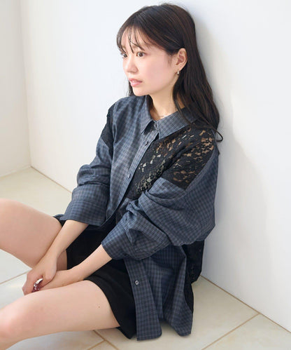 拼接蕾絲設計 襯衫