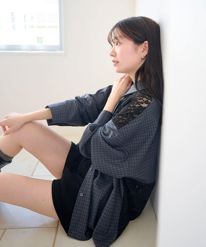 拼接蕾絲設計 襯衫