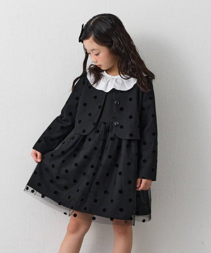 兒童禮儀 圓點網紗 夾克連衣裙套裝