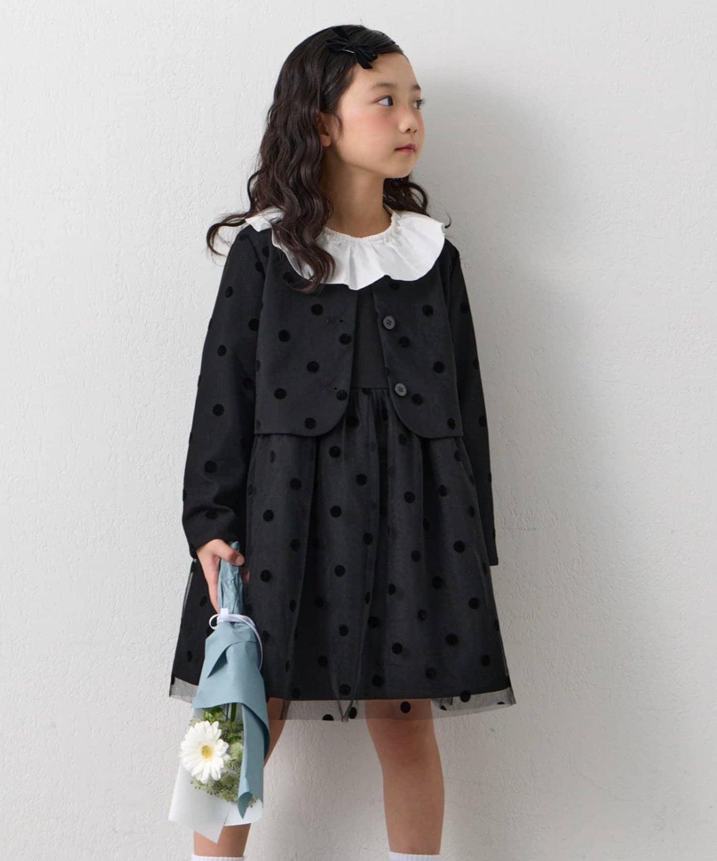 兒童禮儀 圓點網紗 夾克連衣裙套裝