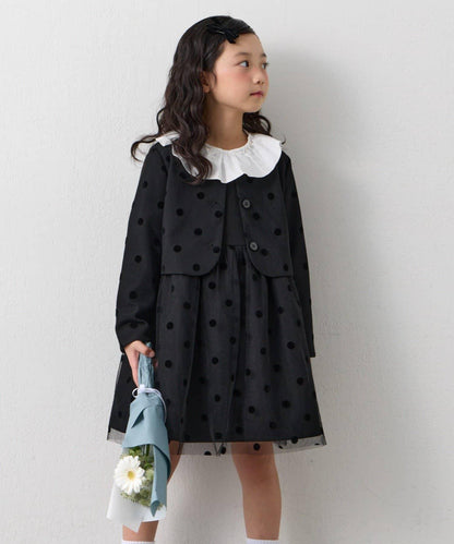 兒童禮儀 圓點網紗 夾克連衣裙套裝