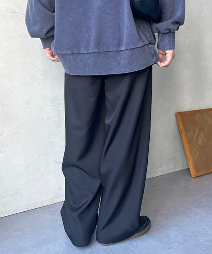 全體型適配 褶飾闊腿 休閒西褲