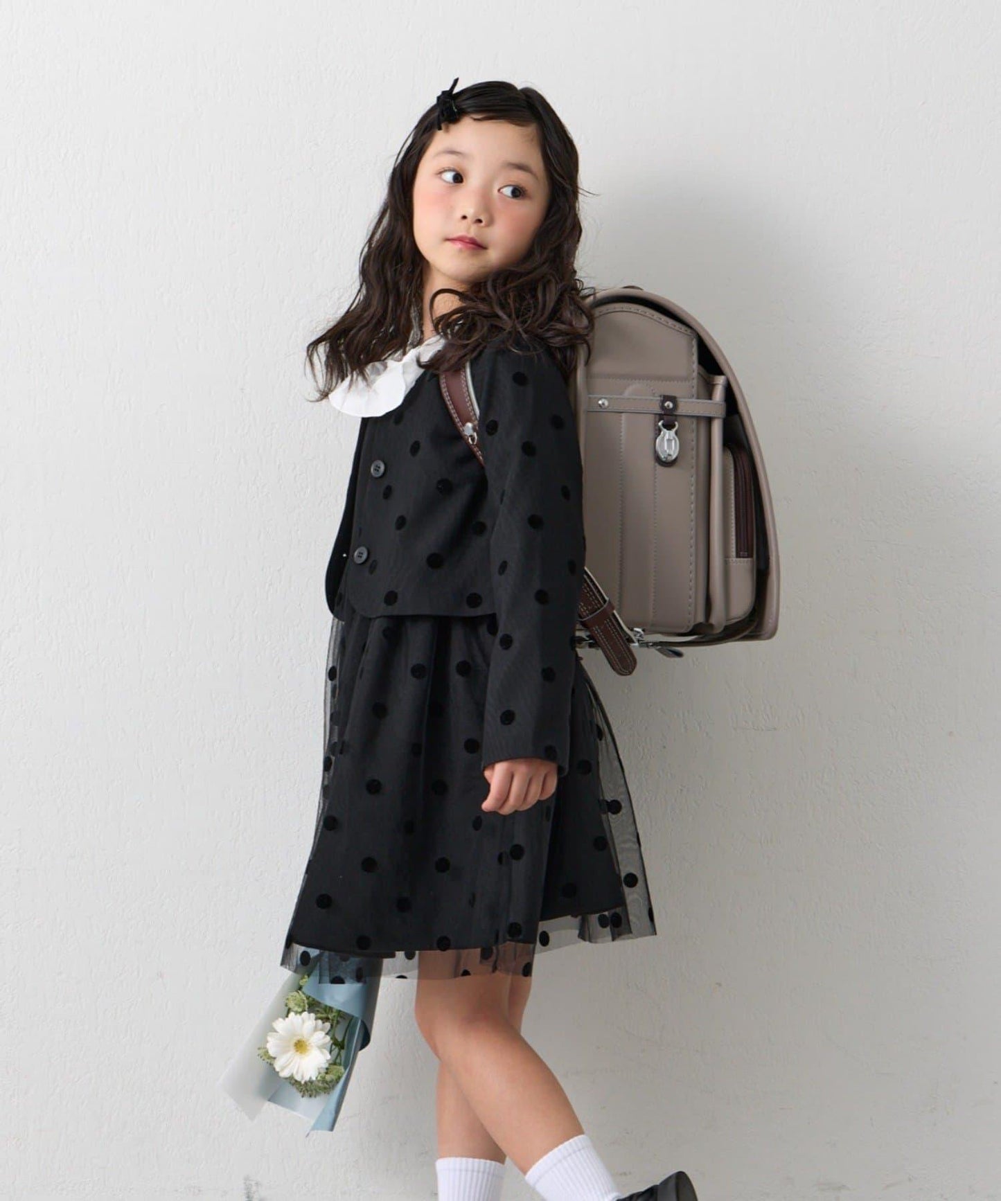 兒童禮儀 圓點網紗 夾克連衣裙套裝