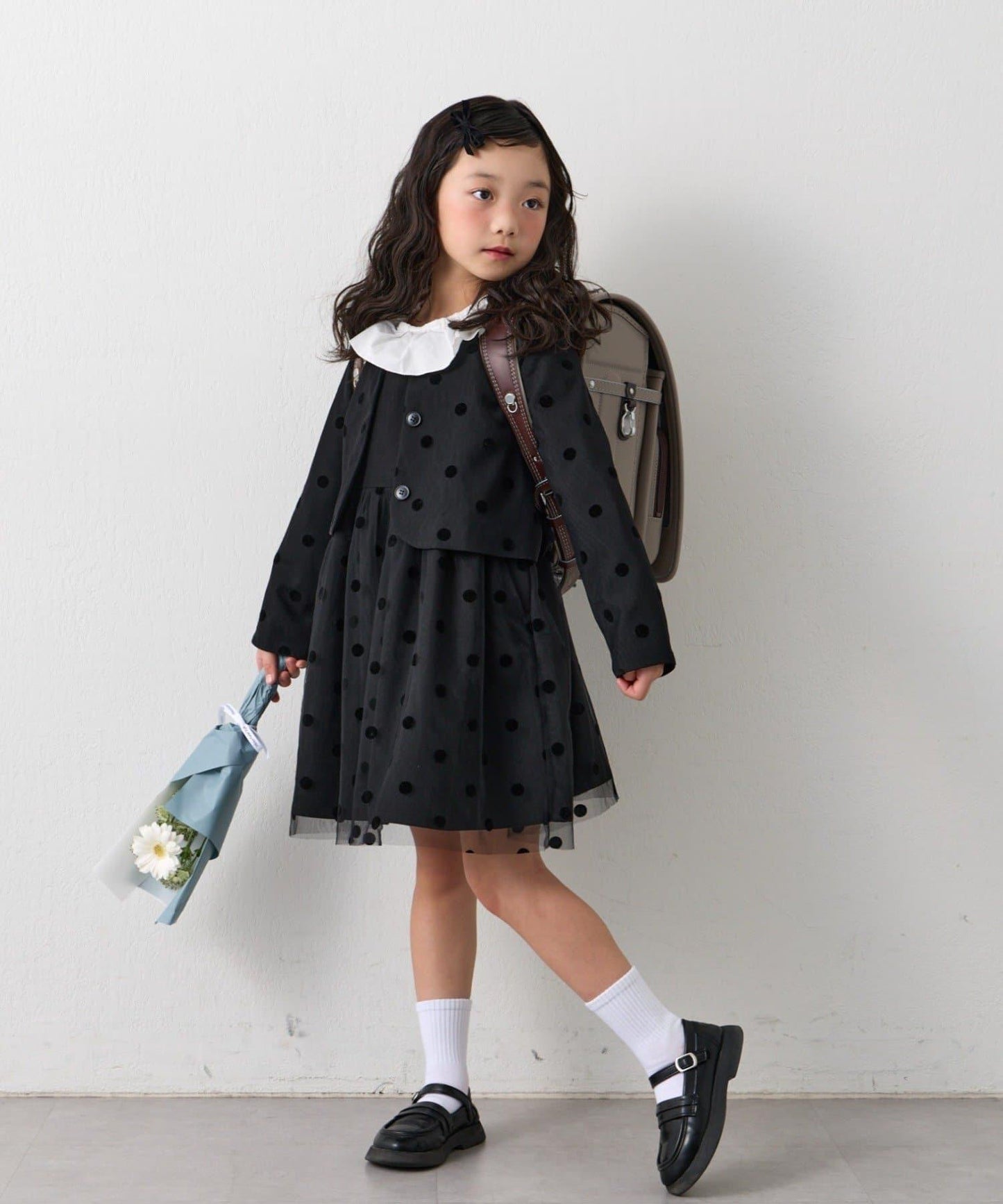 兒童禮儀 圓點網紗 夾克連衣裙套裝
