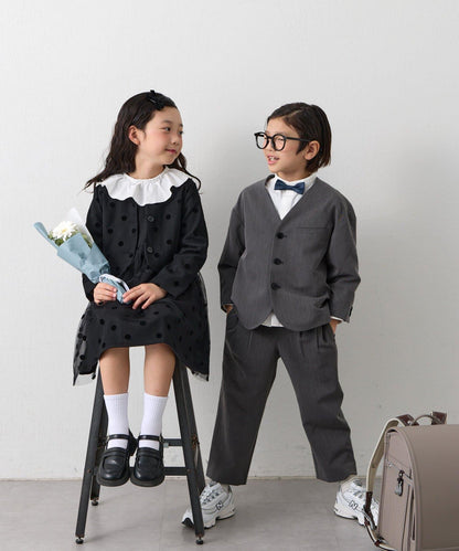 兒童禮儀 圓點網紗 夾克連衣裙套裝