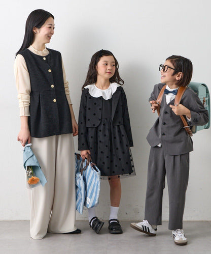 兒童禮儀 圓點網紗 夾克連衣裙套裝