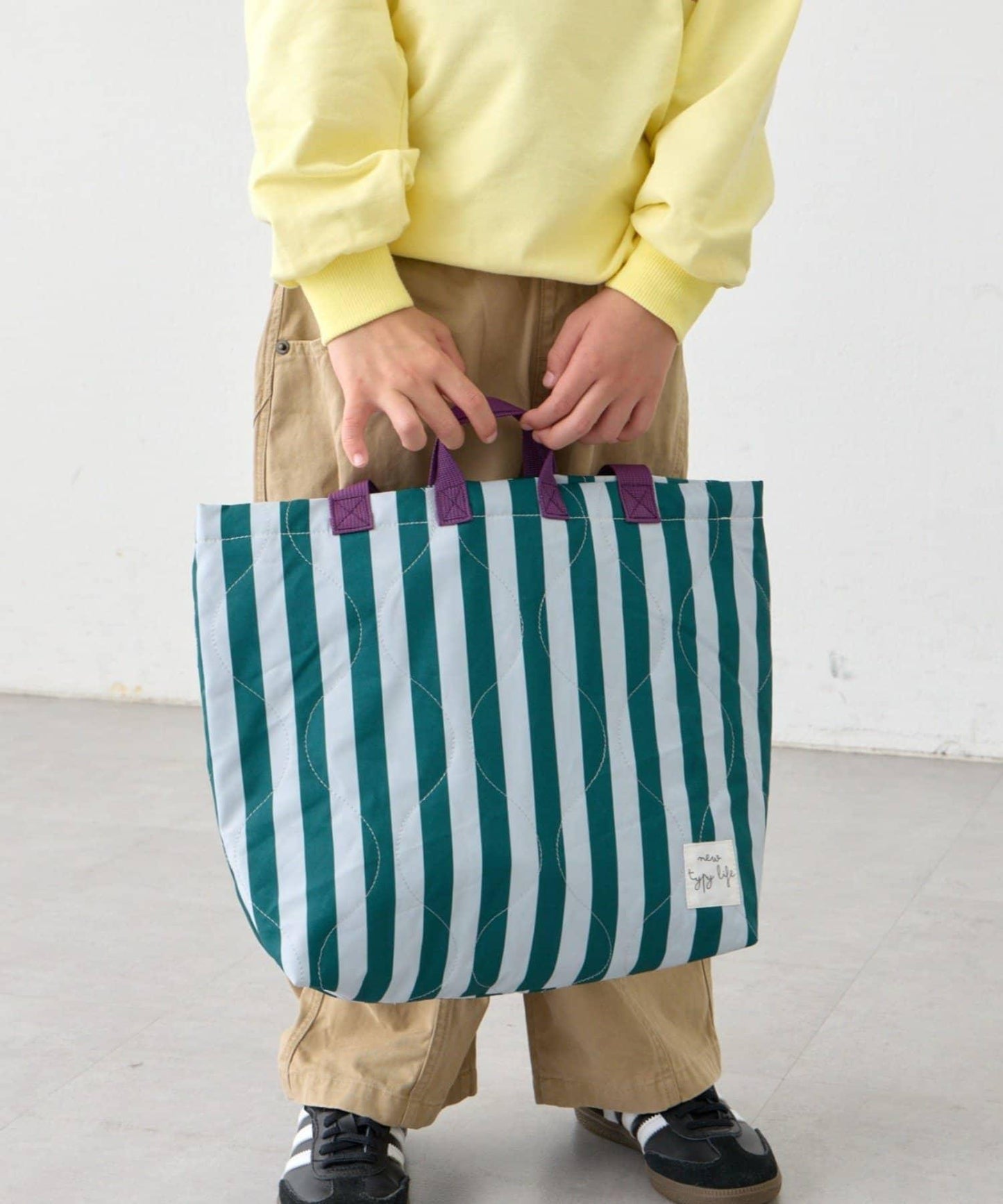 KIDS 新生活入學準備 條紋 手提課包