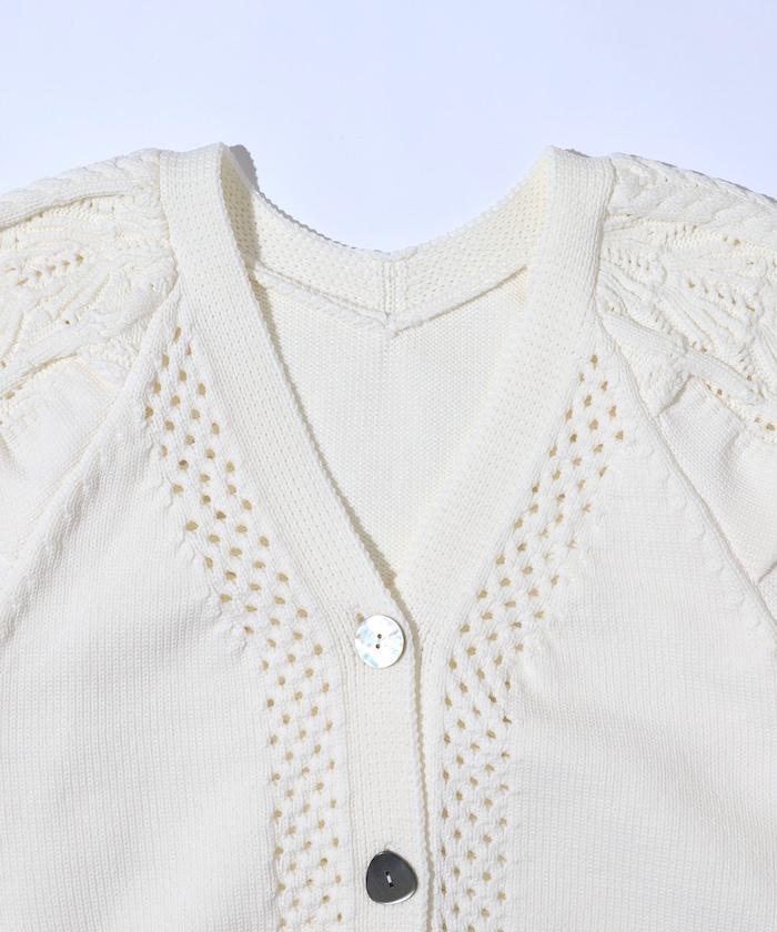 多樣紐扣設計 蓬袖 麻花針織 針織開衫